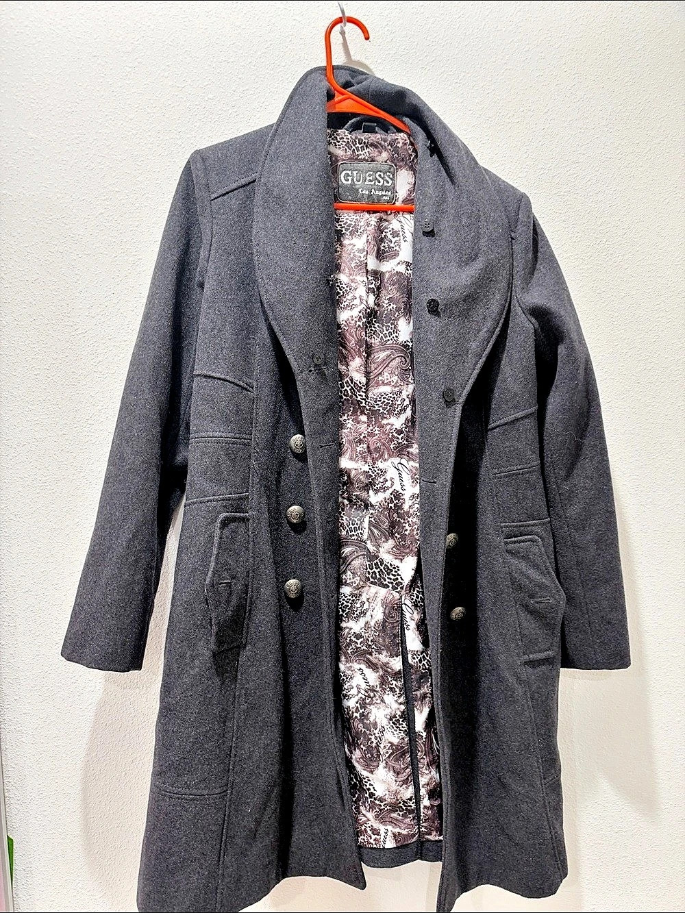 GUESS Women's Wool Blend Pea Coat Gray Large Like New